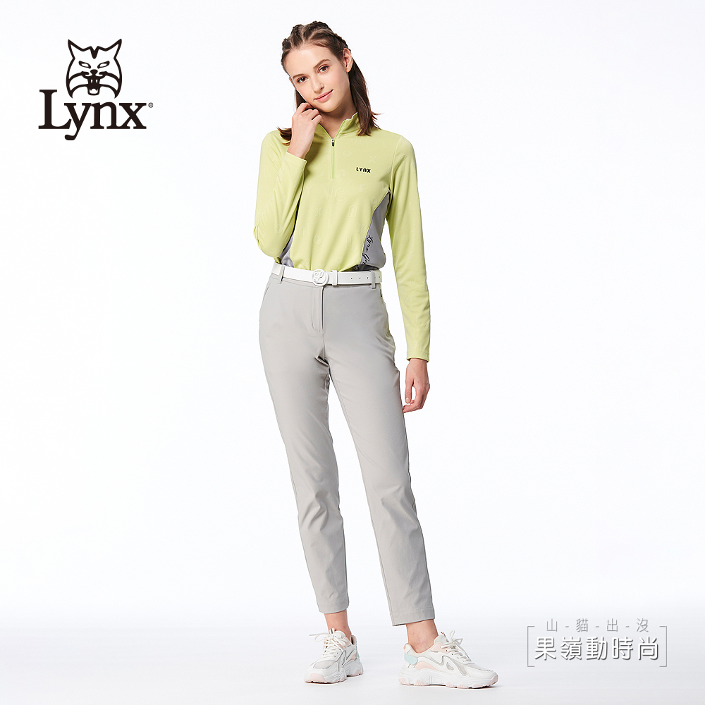 Lynx Golf 女款合身版吸溼排汗緹花布料剪接造型長袖立
