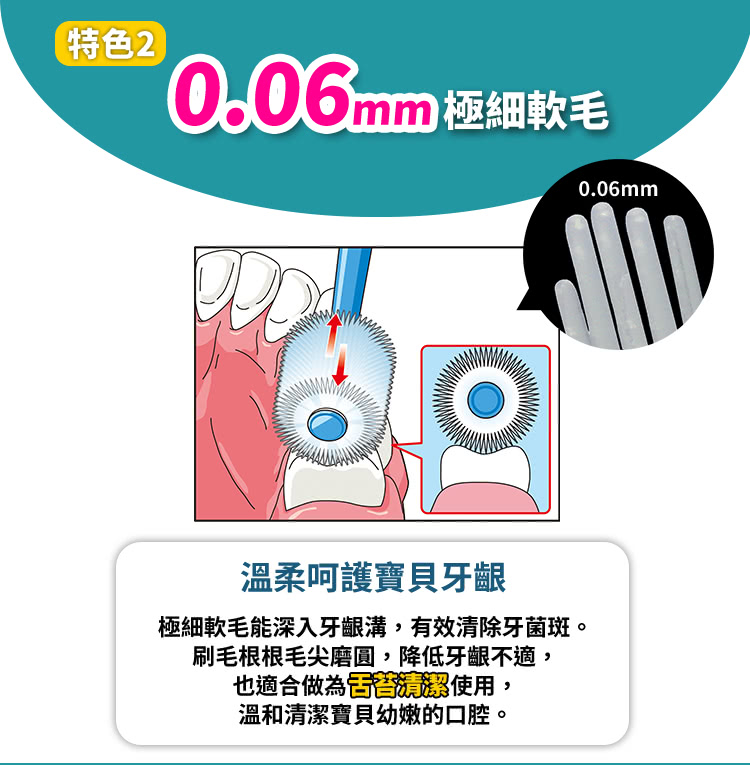 極細軟毛能深入牙齦溝,有效清除牙菌斑。