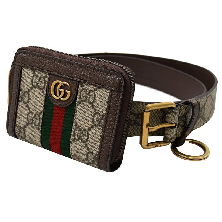 GUCCI 古馳 經典雙G緹花拼接信用卡零錢包皮帶多功能腰包