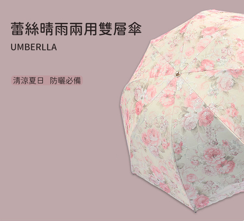 Rainbow Valley 刺繡蕾絲雙層晴雨傘摺疊傘(防曬