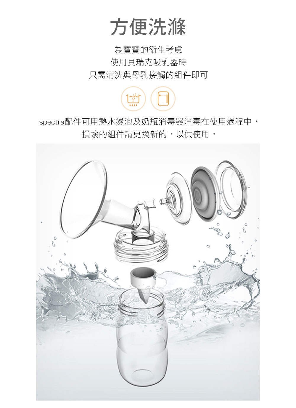spectra配件可用熱水燙泡及奶瓶消毒器消毒在使用過程中,
