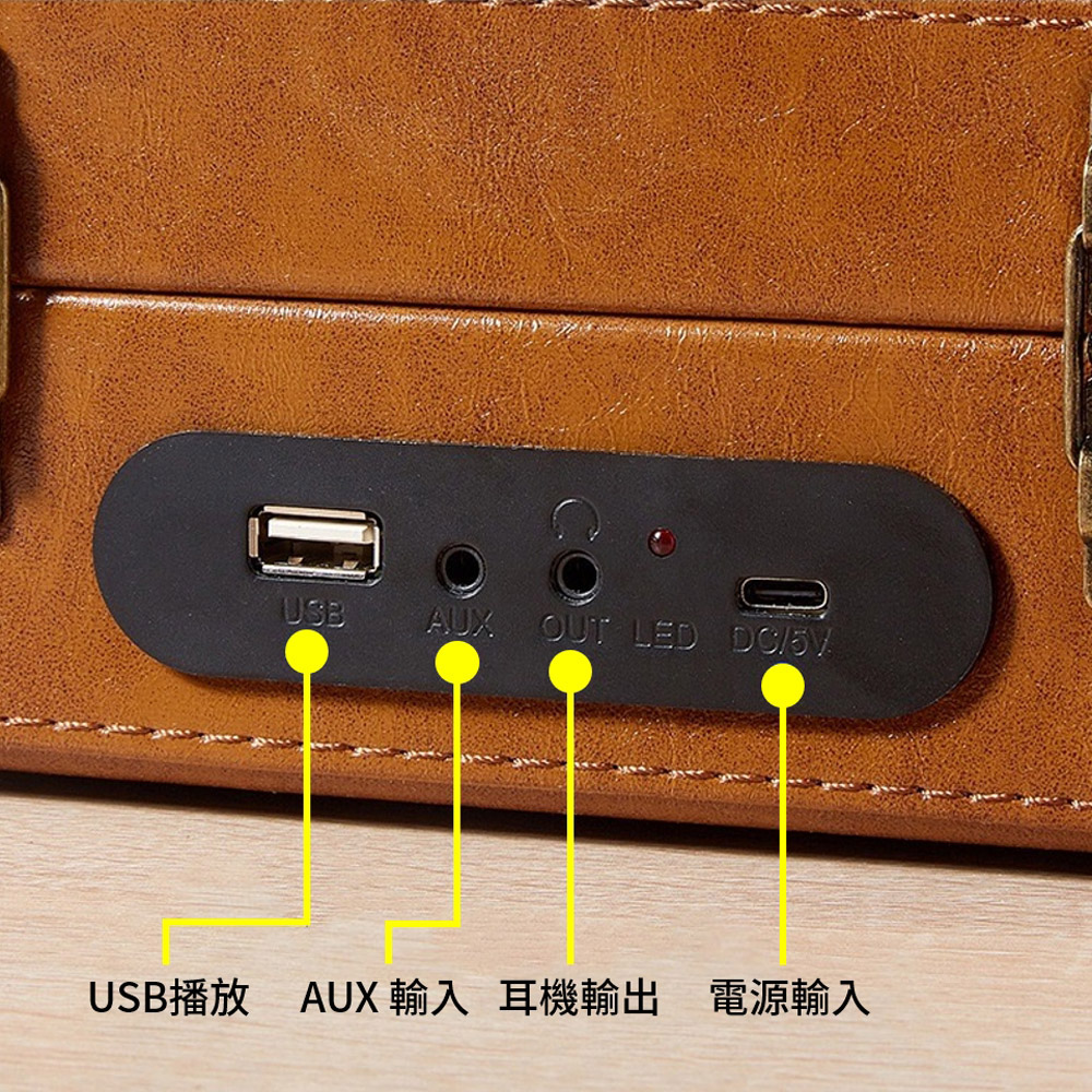 USB播放AUX 輸入 耳機輸出 電源輸入 