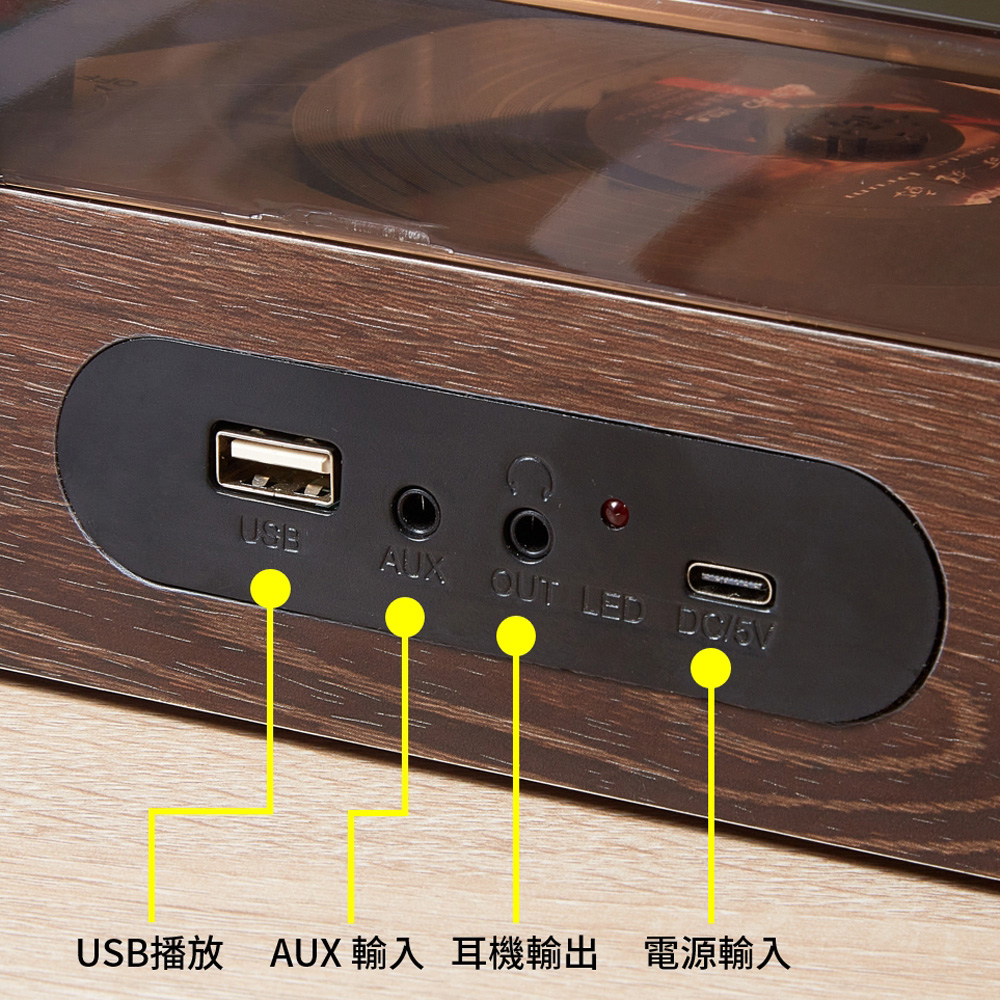 USB播放AUX輸入 耳機輸出 電源輸入 