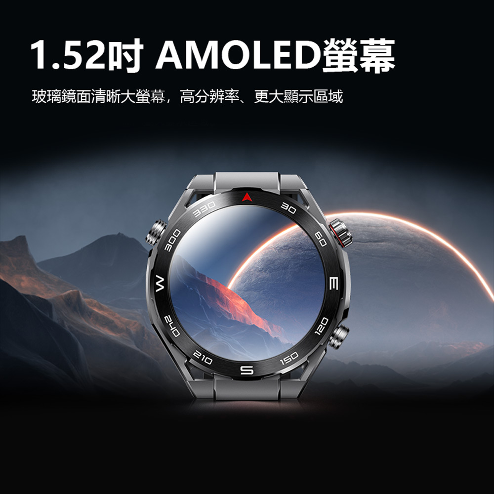 1.52吋 AMOLED螢幕 玻璃鏡面清晰大螢幕,高分辨率、更大顯示區域 