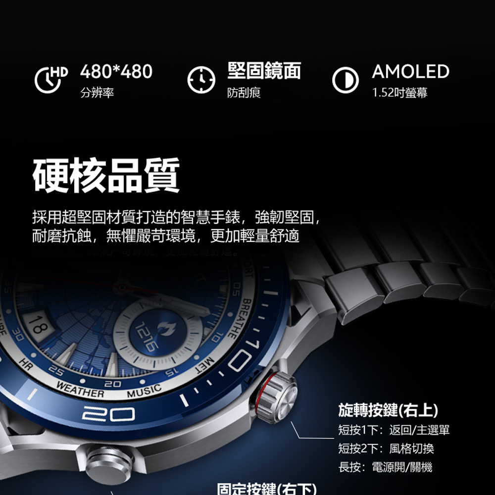 採用超堅固材質打造的智慧手錶,強韌堅固,