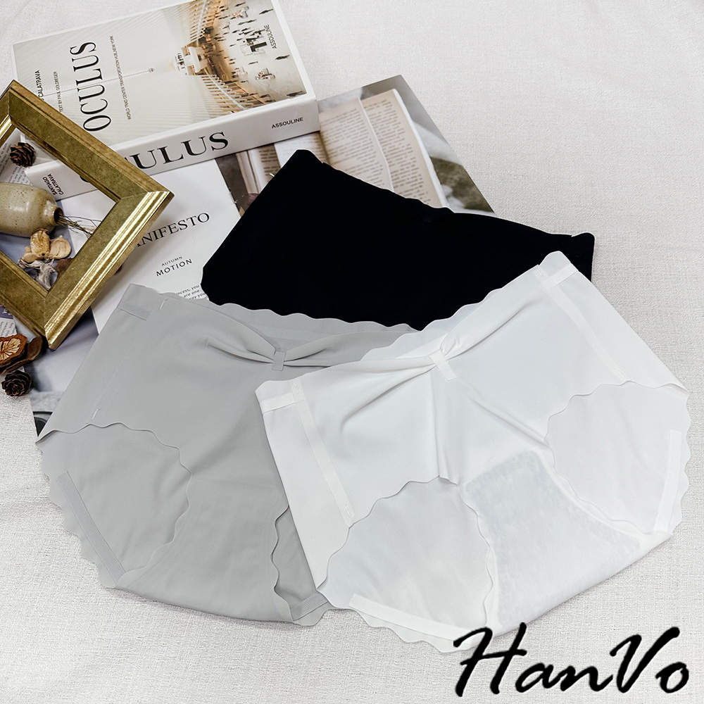 HanVo 現貨 超值3件組 甜美蝴蝶結造型冰絲無痕內褲 獨