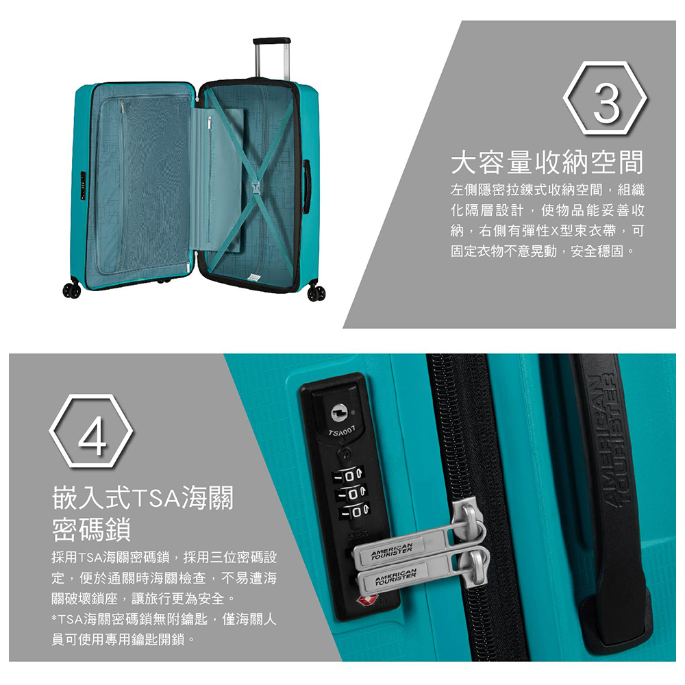 採用TSA海關密碼鎖,採用三位密碼設