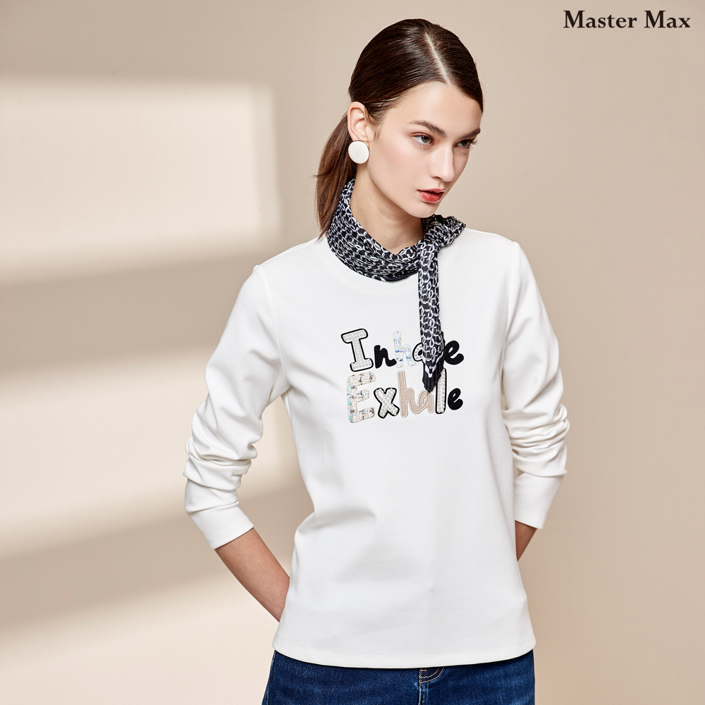 Master Max 休閒珍珠拼布設計長袖圓領上衣(8327
