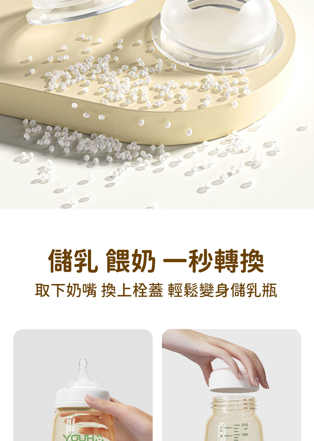 儲乳 餵奶 一秒轉換 取下奶嘴 換上栓蓋 輕鬆變身儲乳瓶 
