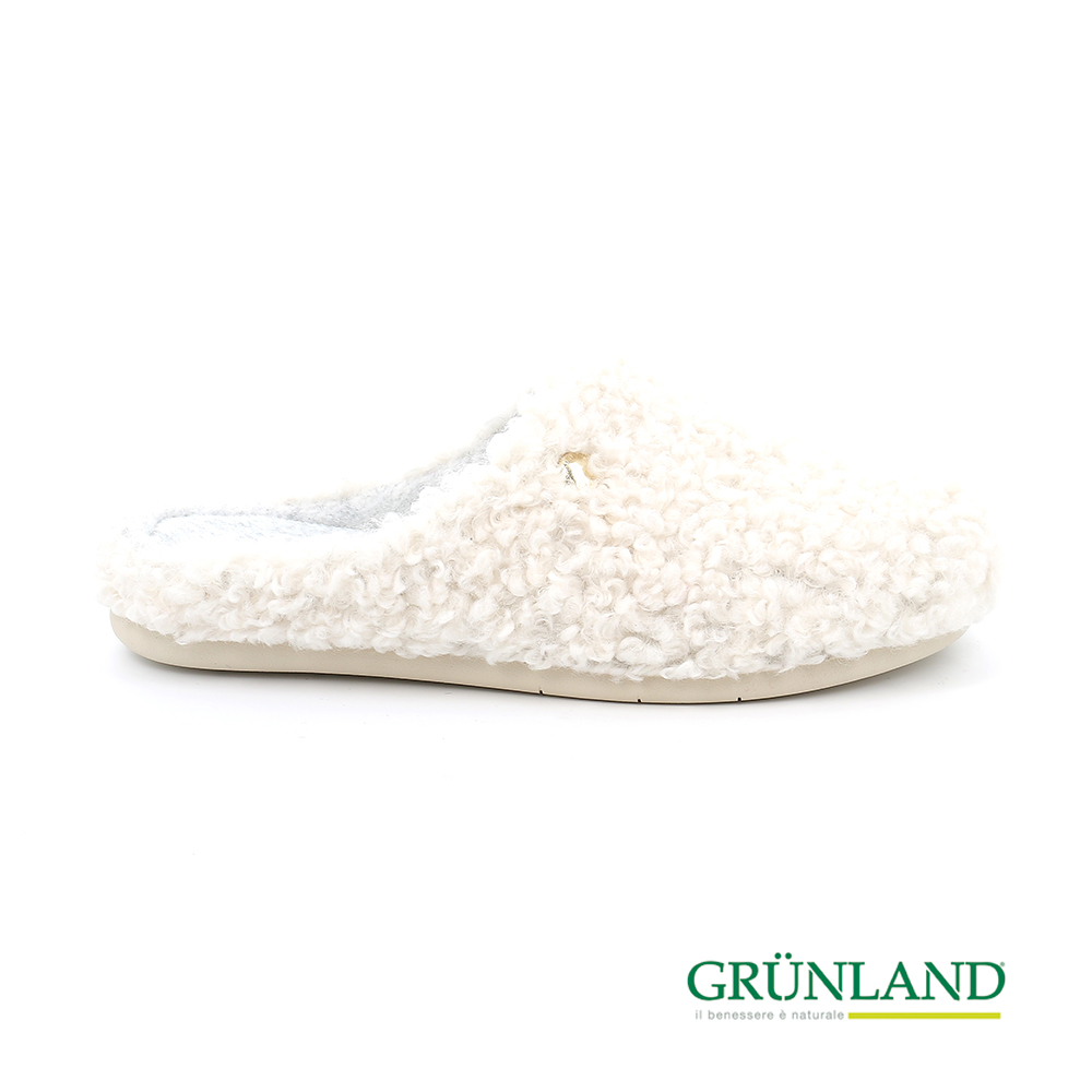 GRUNLAND 義大利捲捲羊毛輕柔保暖室內外拖鞋 沛納白(
