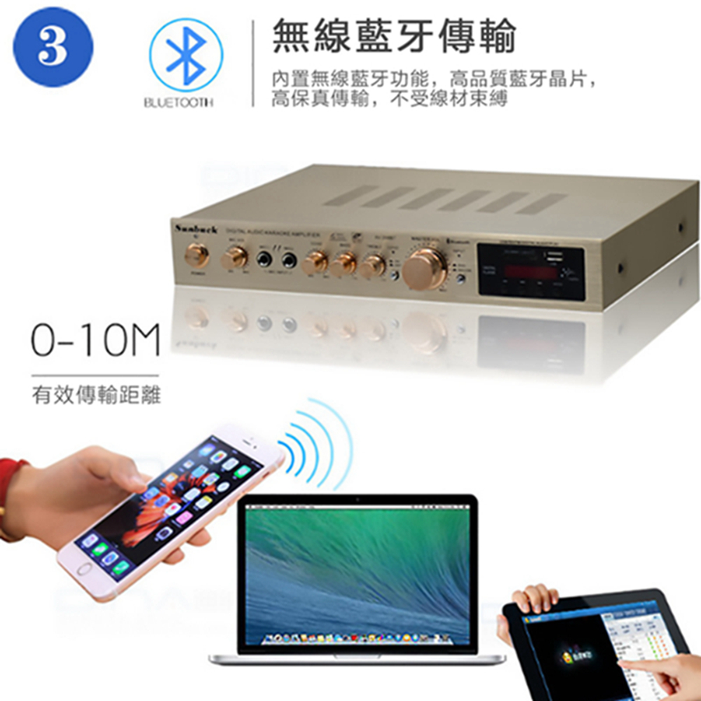無線藍牙傳輸 内置無線藍牙功能,高品質藍牙晶片, 高保真傳輸,不受線材束縛 有效傳輸距離 