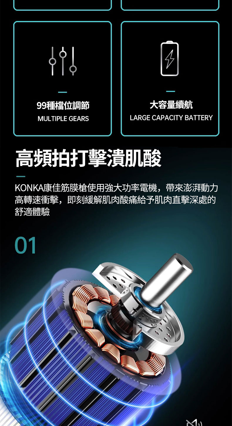 KONKA康佳筋膜槍使用強大功率電機,帶來澎湃動力