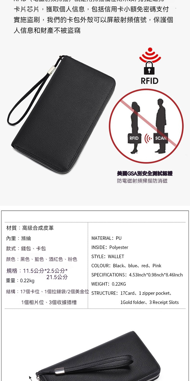 結構17個卡位、1個拉鏈袋2個美金位 STRUCTURE17Card、1 zipper pocket、