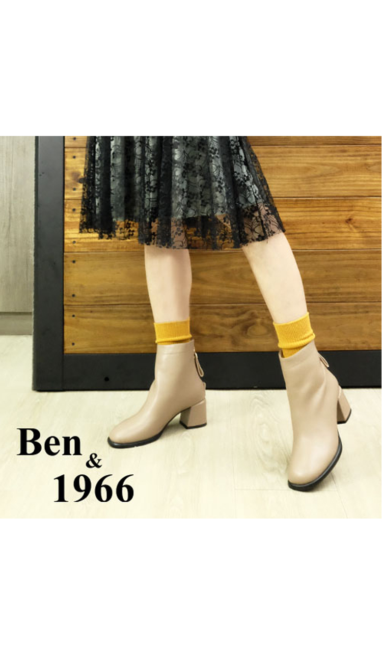 Ben&1966 Ben&1966高級頭層牛皮流行低跟短靴-