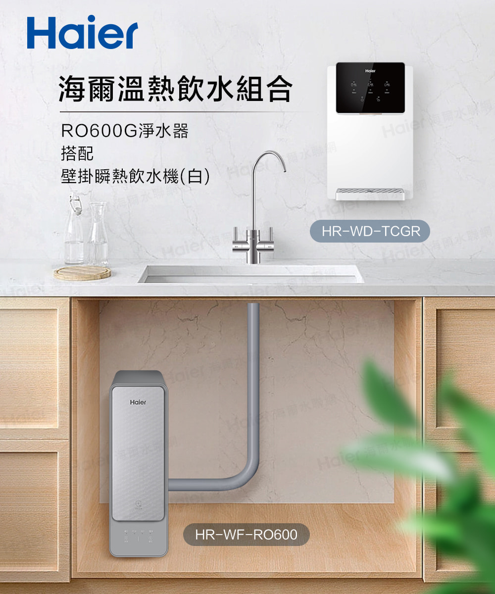 海爾溫熱飲水組合 RO600G淨水器 搭配 壁掛瞬熱飲水機白 Haier海爾水哪 