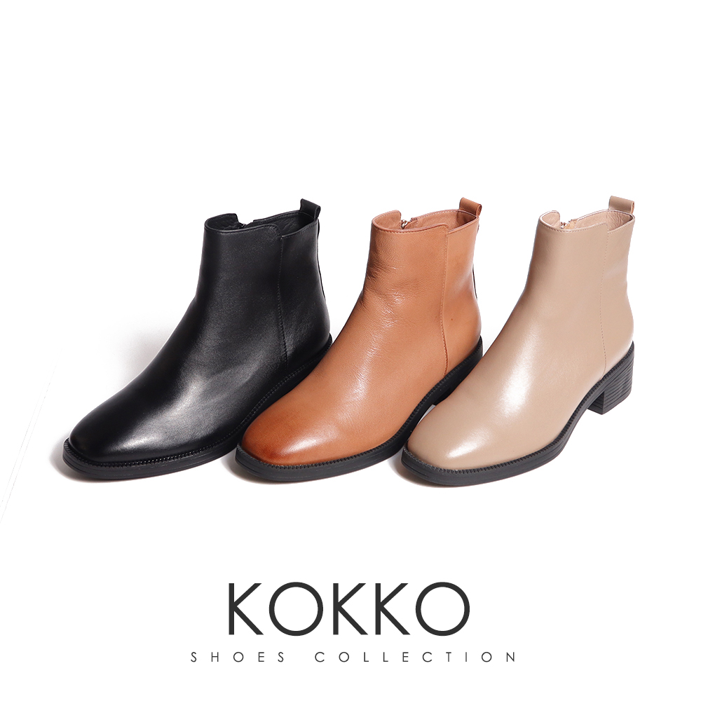 KOKKO 集團 低調個性方頭拉鍊低跟短靴(棕色)好評推薦