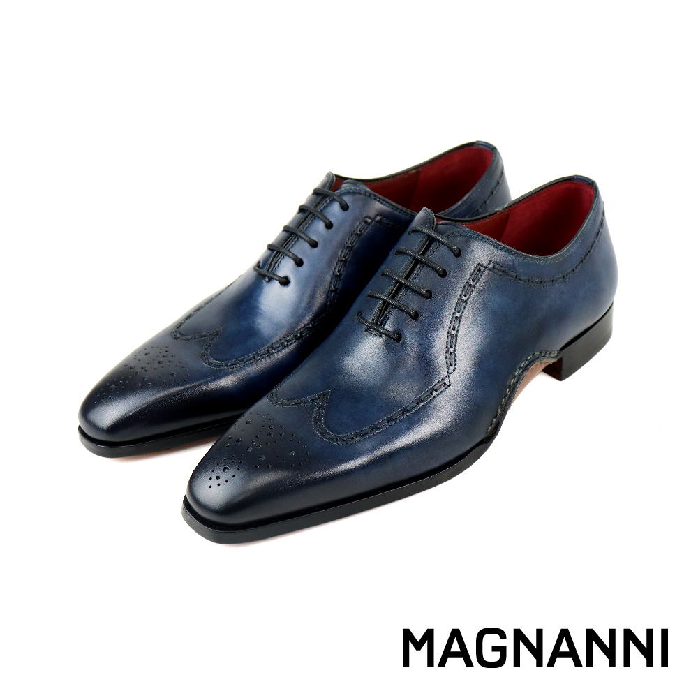 MAGNANNI 西班牙經典翼紋雕花牛津鞋 藍色(25221