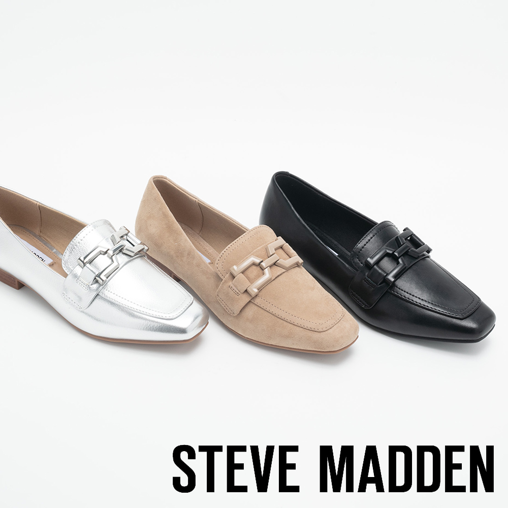 STEVE MADDEN RYANN 皮革方頭樂福鞋(銀色)