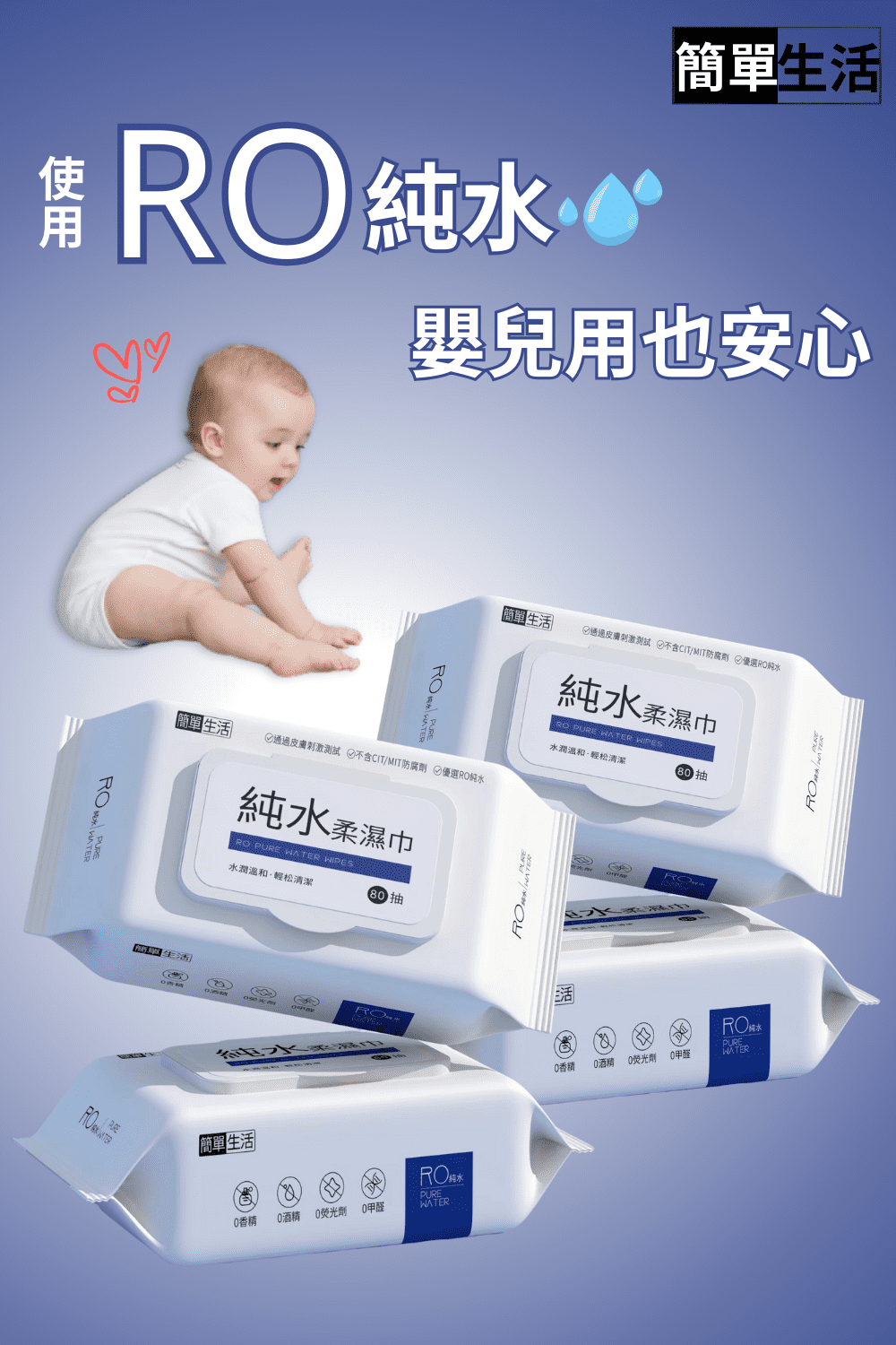 簡單生活 RO純水嬰兒濕紙巾加厚80抽24包入(RO純水零添