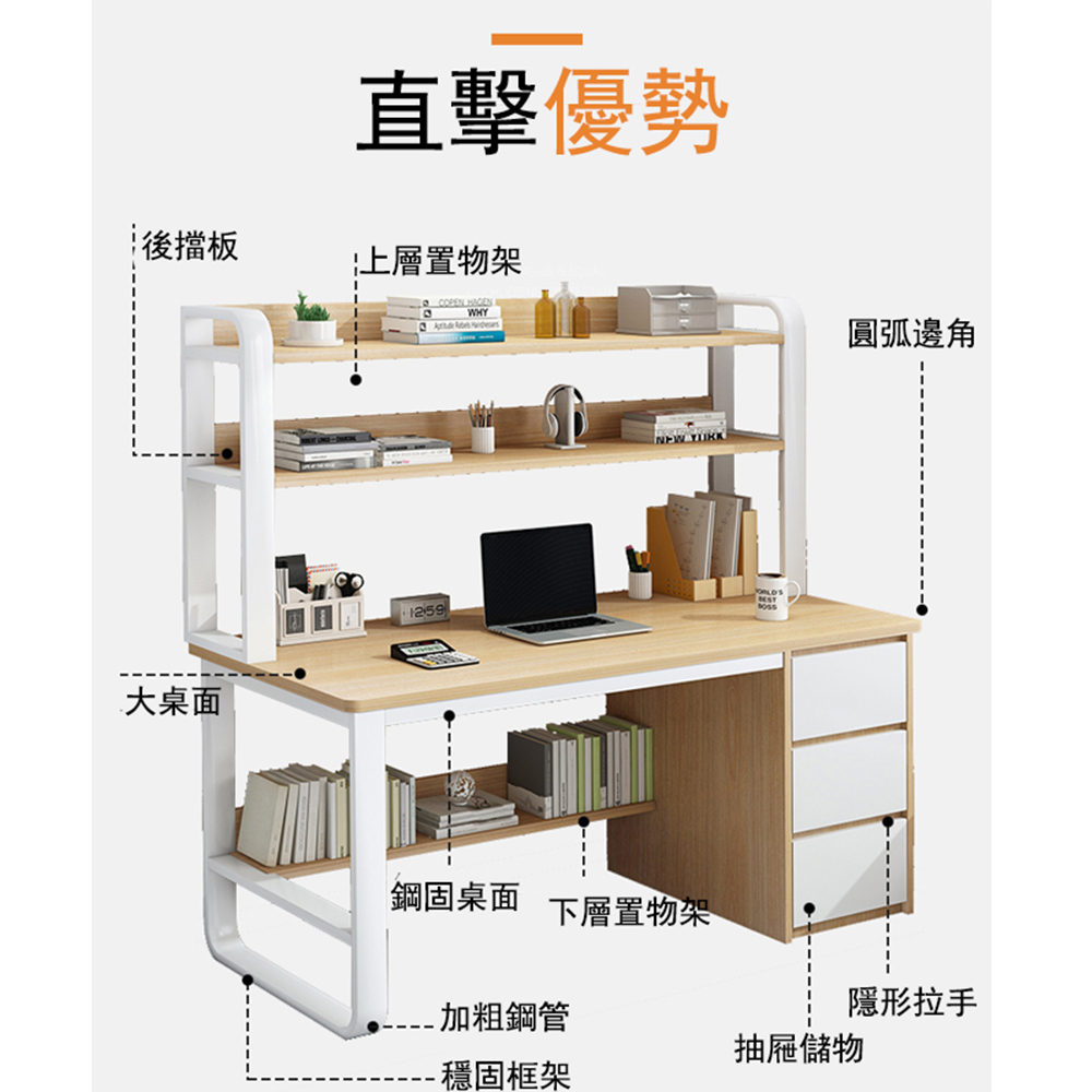 E家工廠 書桌 電腦桌帶鍵盤架 工作桌 抽屜收納 DIY寫字