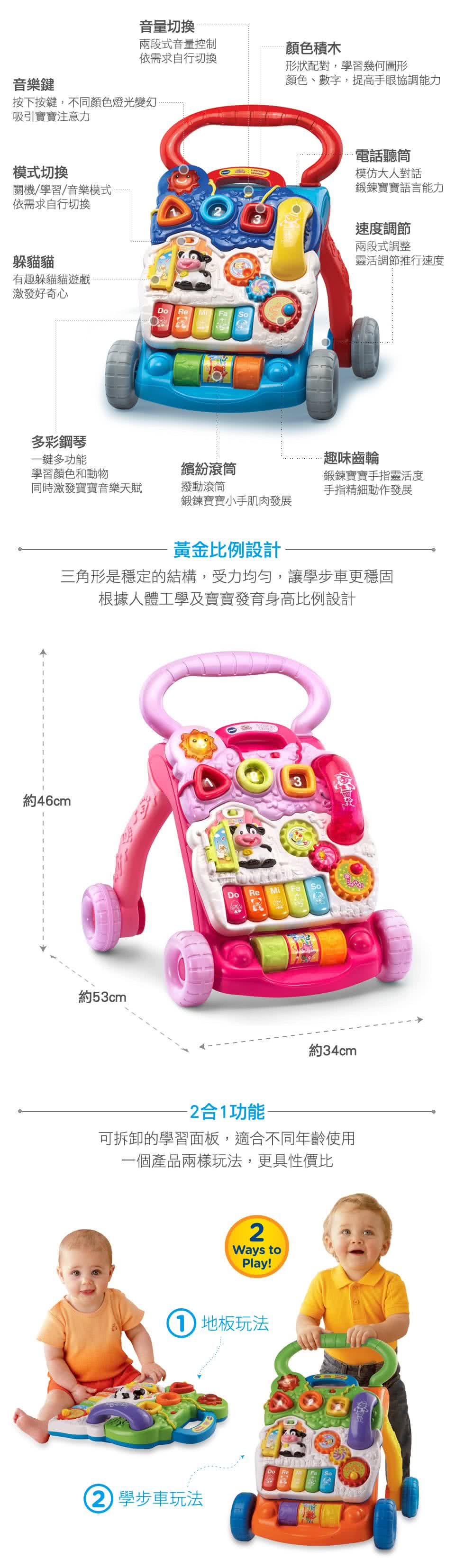 Vtech 寶寶聲光學步車-3色可選(一車兩用歐美媽媽推薦)