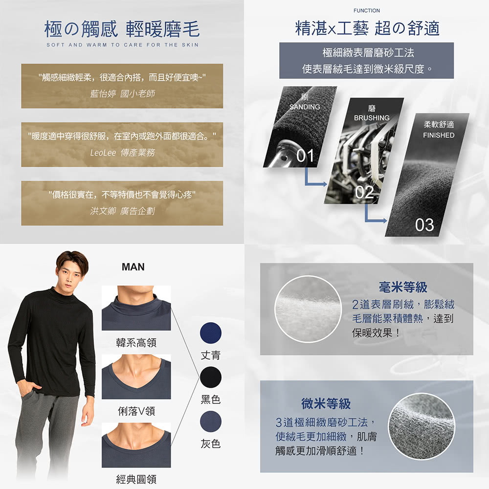 HENIS 高領男款H-TECH磨毛機能保暖衣3件+韓版10