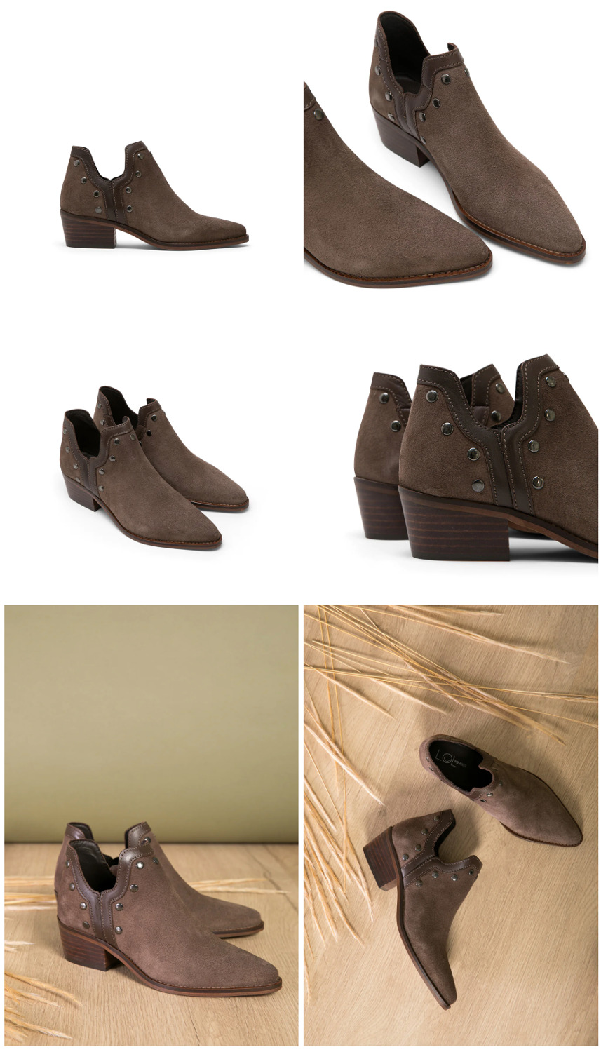 MISWEAR 深褐色麂皮鉚釘短靴(歐美個性時尚)折扣推薦