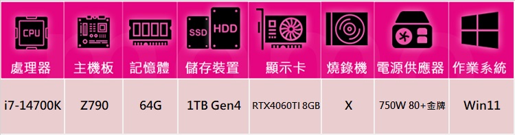 華碩平台 i7廿核GeForce RTX 4060TI Wi