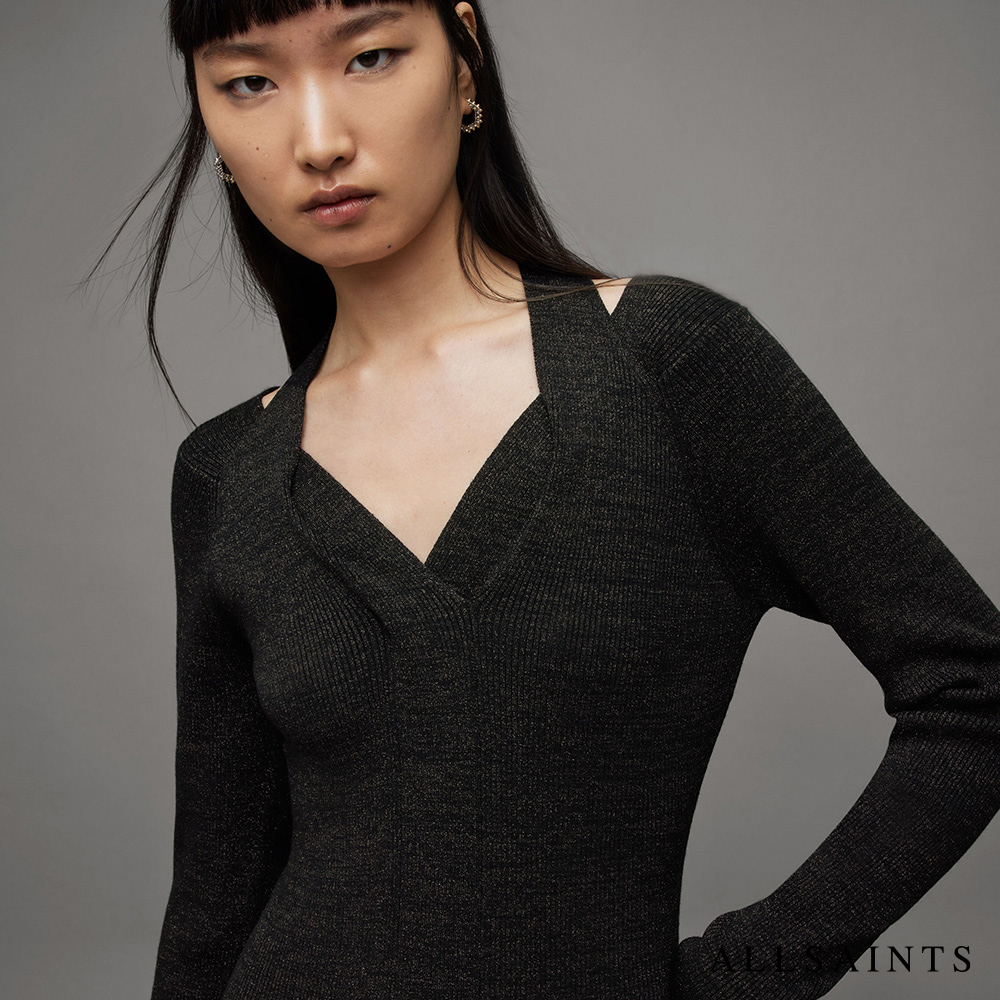 ALLSAINTS CHARA 金屬光澤洋裝Black(貼身