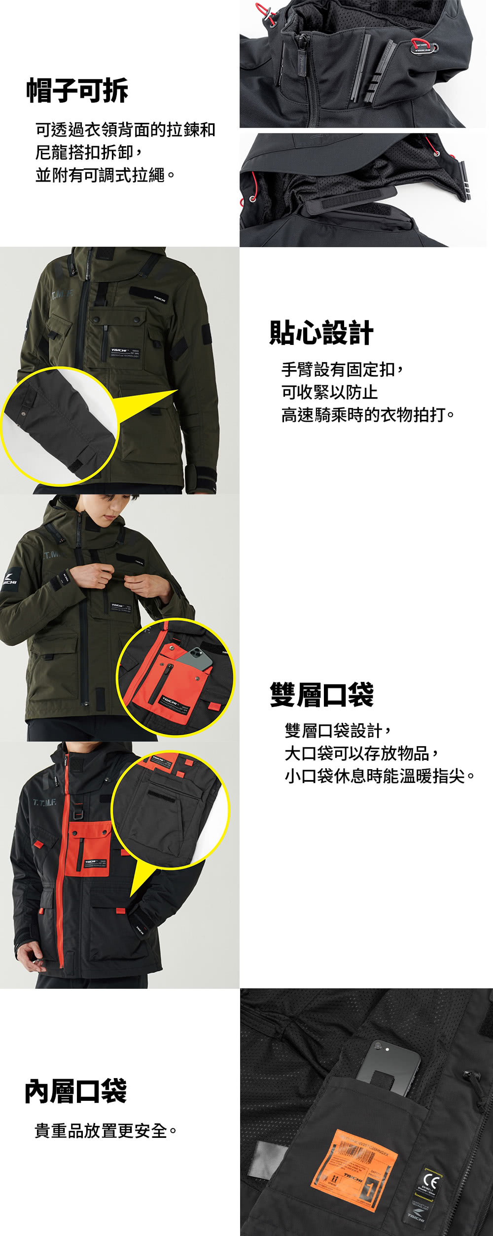 RS TAICHI RSJ726 男/女版五件式護具全季節軍