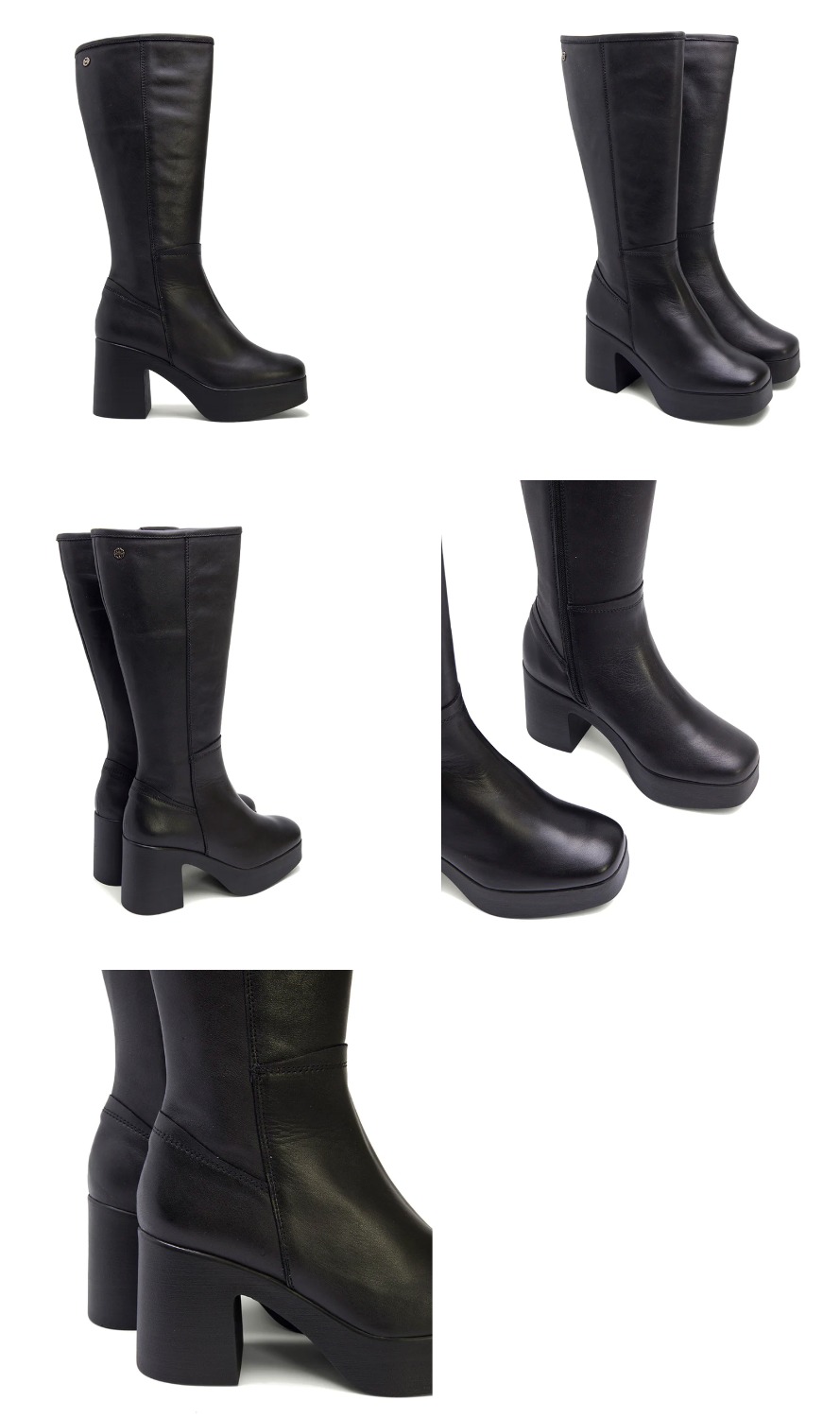 MISWEAR 黑色真皮直筒高跟長靴(歐美個性時尚) 推薦