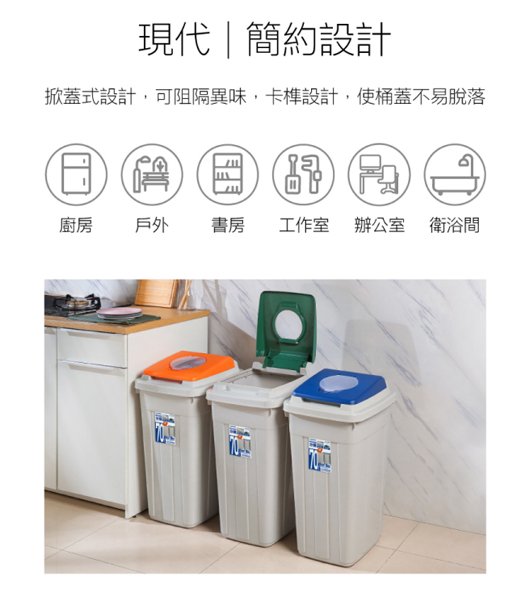 KEYWAY 聯府 分類附蓋垃圾桶26L（4入）環保回收桶L