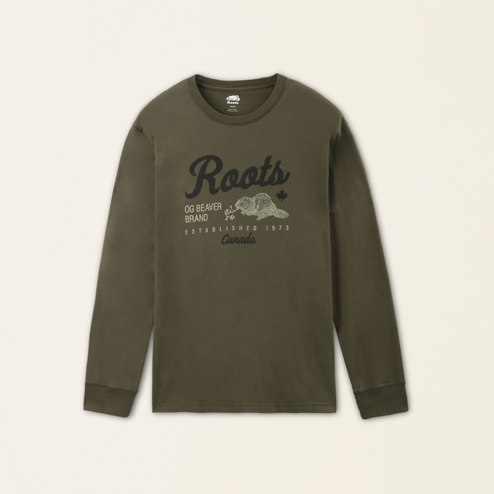 Roots Roots 男裝-經典傳承系列 厚磅長袖T恤(深