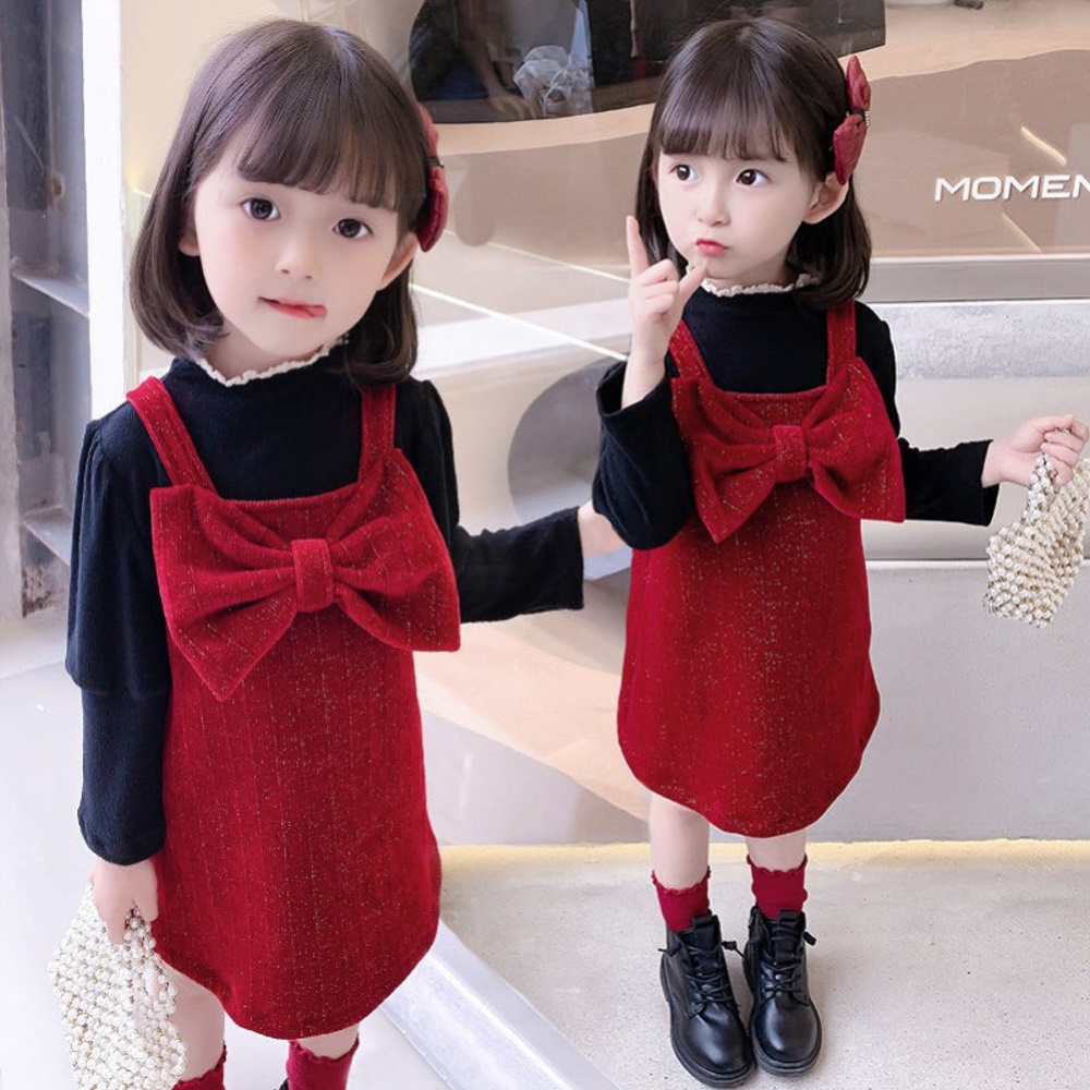 Arbea 女童洋裝秋冬全新韓版洋氣女公主裙兒童加絨兩件套(