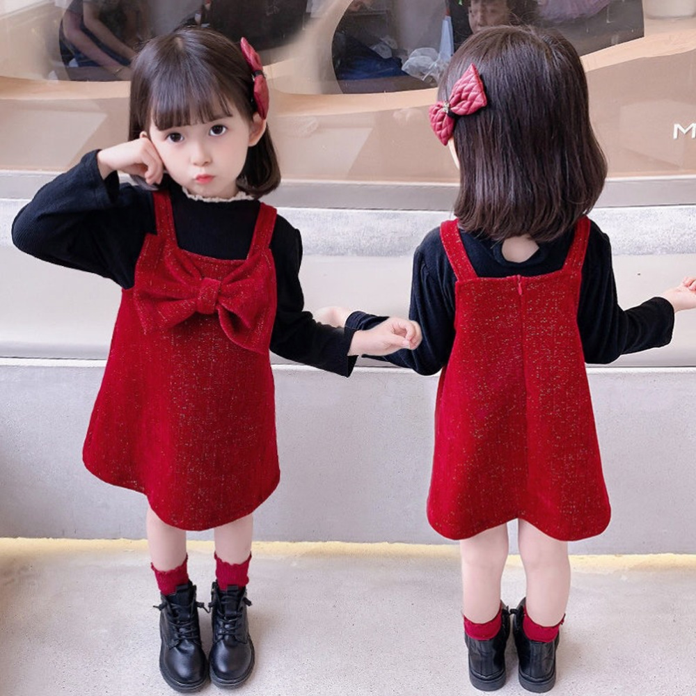Arbea 女童洋裝秋冬全新韓版洋氣女公主裙兒童加絨兩件套(