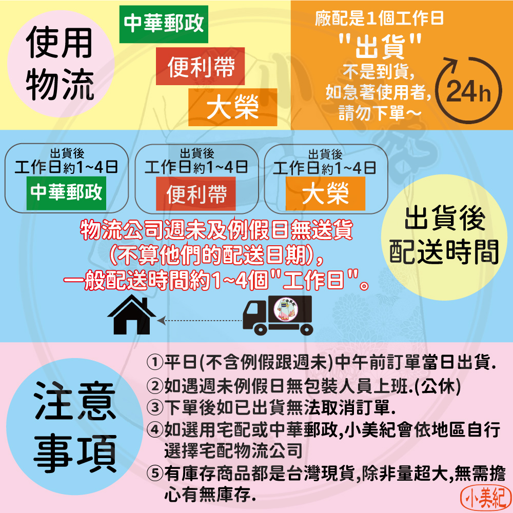 有庫存商品都是台灣現貨,除非量超大,無需擔