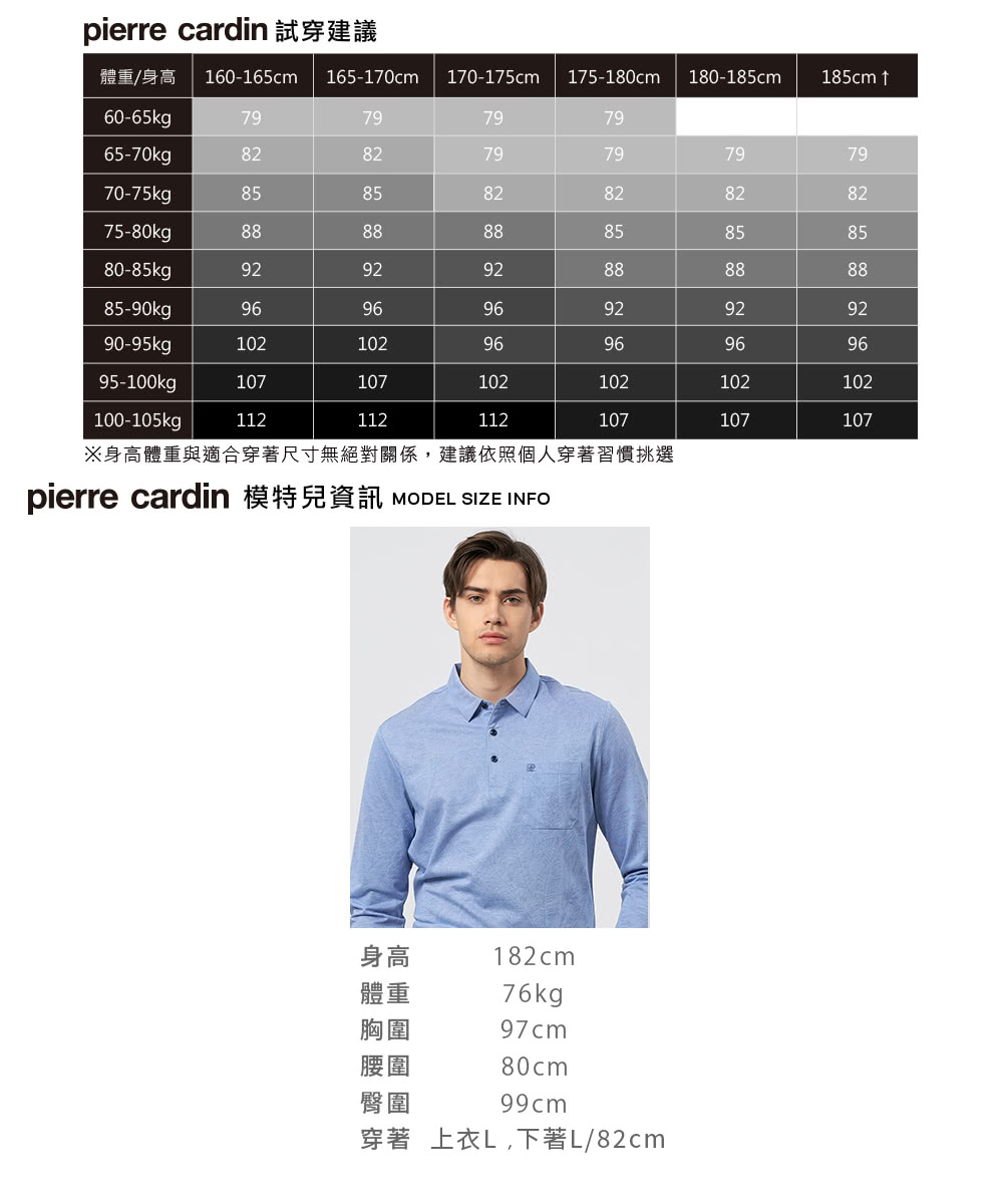 pierre cardin 模特兒資訊 MODEL SIZE INFO