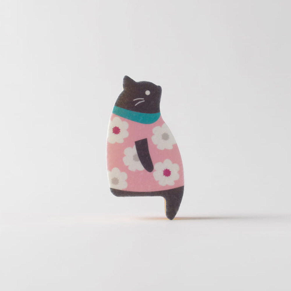 MARNA 貓咪造型海綿刷(粉小花 藍條紋 海綿刷 側坐 貓