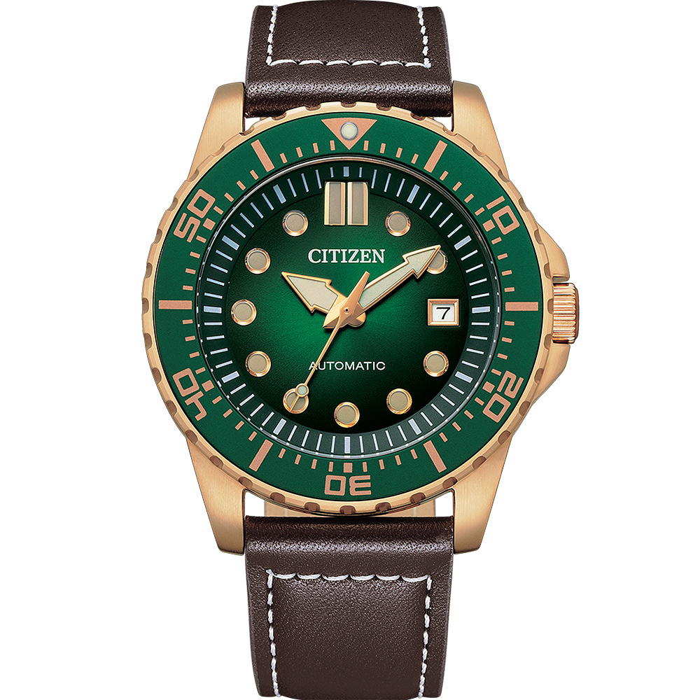 CITIZEN 星辰 綠水鬼風格皮帶機械錶(NJ0173-1