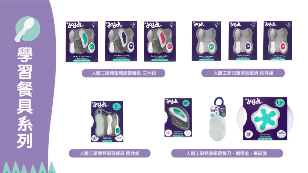 學習餐具系列 人體工學兒童兒學習餐具 三件組 人體工學嬰兒學習餐具 兩件組 人體工學兒童學習餐具 兩件組 人體工學兒童學習餐刀、攜帶盒、飛碟盤 