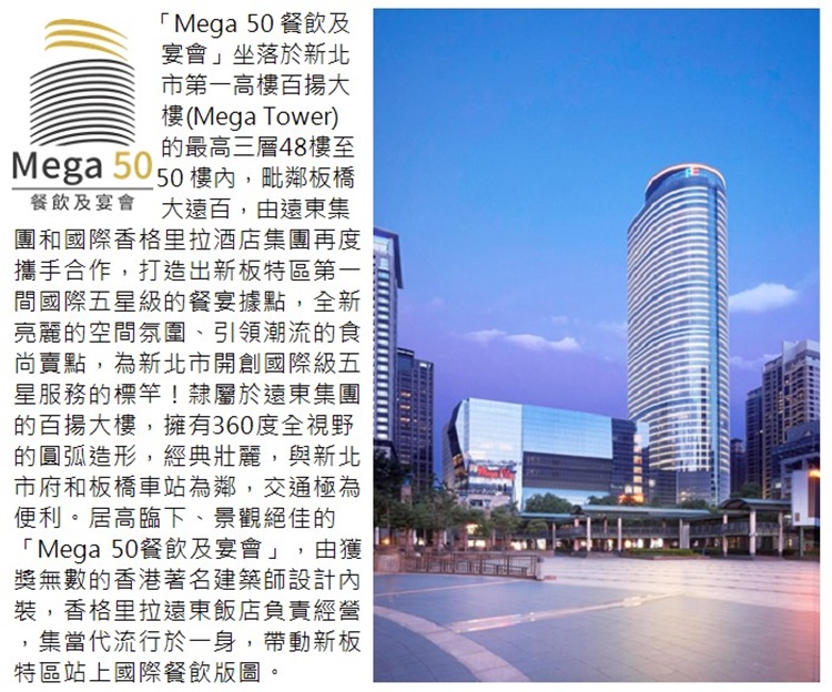 Mega50 50樓Cafe自助午或晚餐吃到飽(4張組↘)優