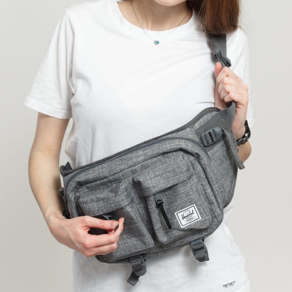 Herschel Eighteen 黑混灰 黑色 帆布 皮革