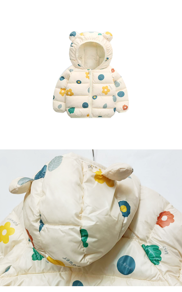 TATA KIDS 童裝 花朵印花耳朵造型連帽長袖鋪棉外套(