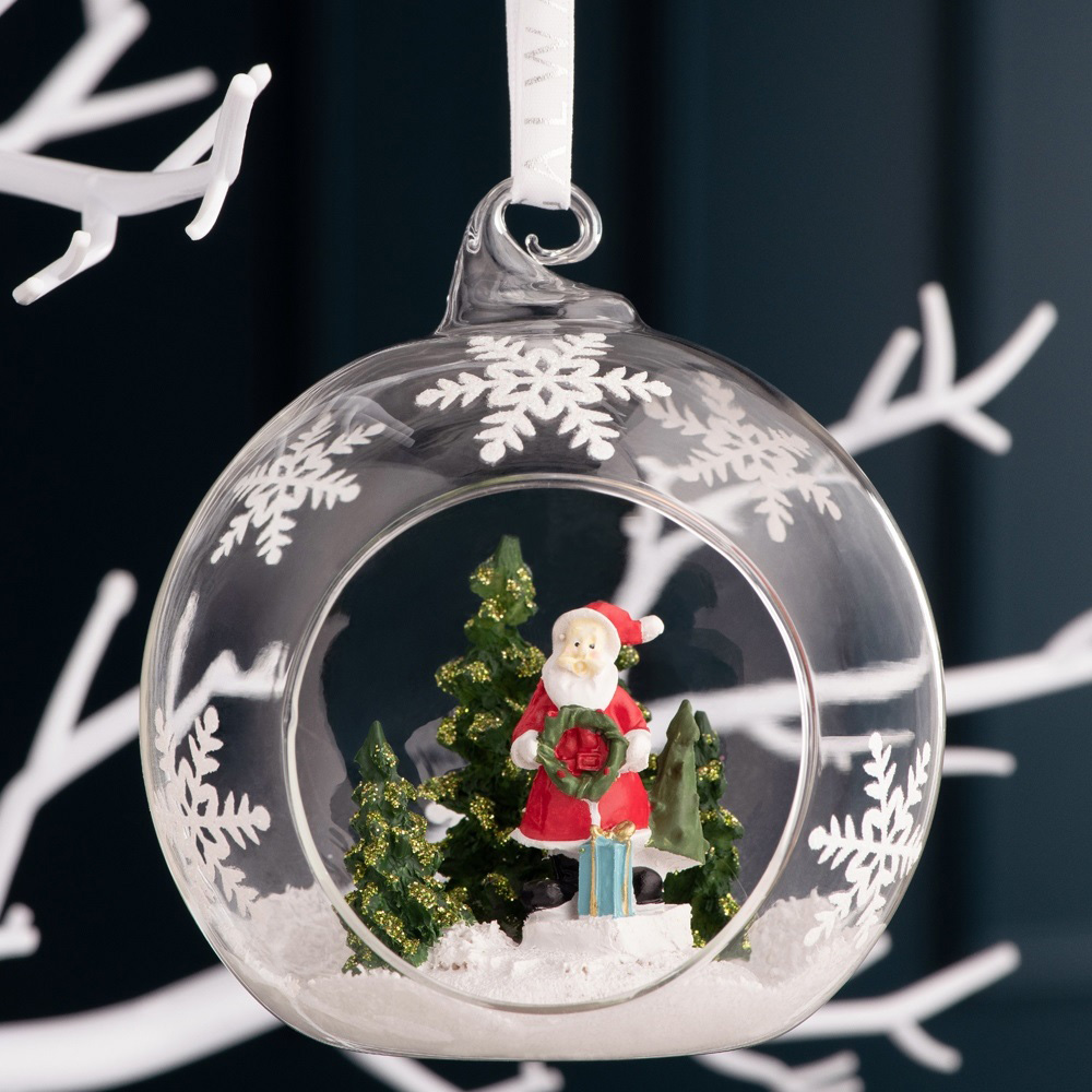 愛爾蘭 Galway 聖誕老人與花圈鏤空玻璃吊球／吊飾／掛飾