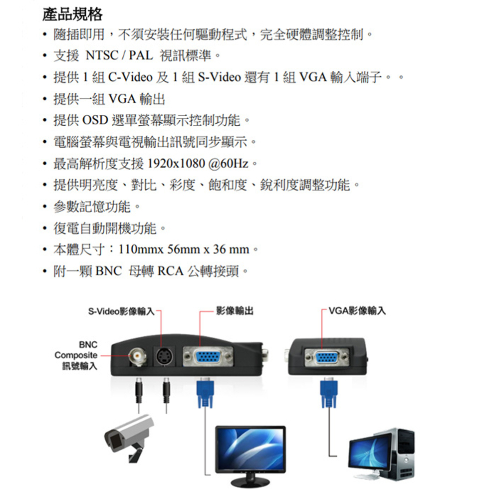 昌運監視器 CSAV300 AV 轉 VGA 訊號轉換器 支