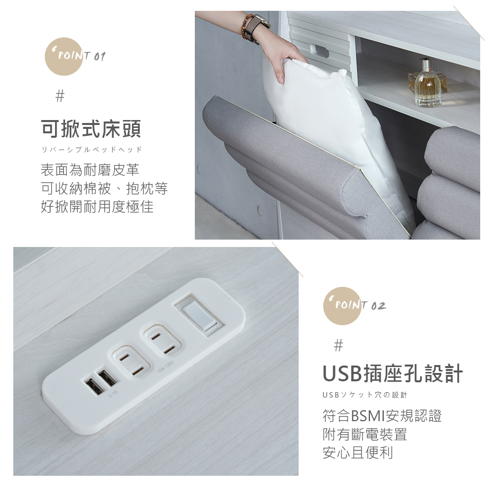 時尚屋 [GZ13]波斯6尺USB插座床頭箱GZ12-039