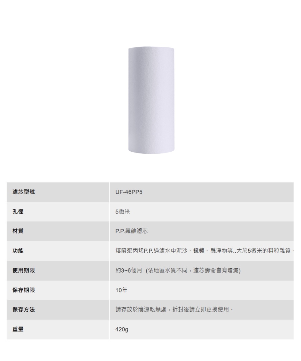 熔噴聚丙烯P.P.過濾水中泥沙、鐵鏽、懸浮物等..大於5微米的粗粒雜質。