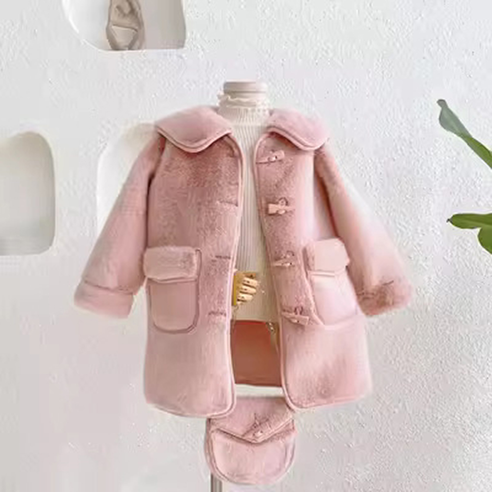 時尚Baby 女童外套粉色絨毛保暖厚外套含包包(女童秋冬防風