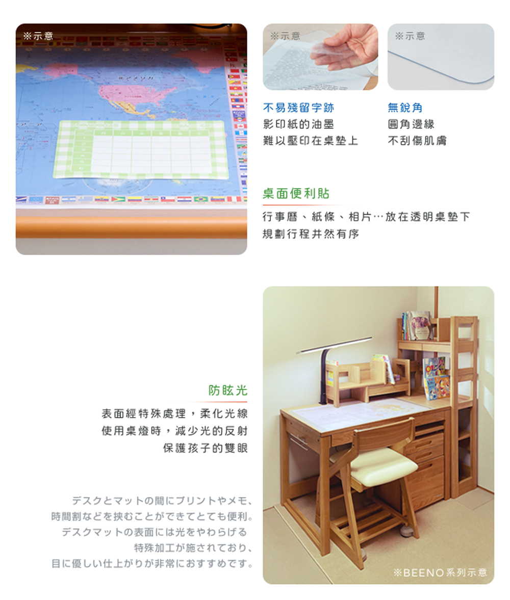 行事曆、紙條、相片放在透明桌墊下