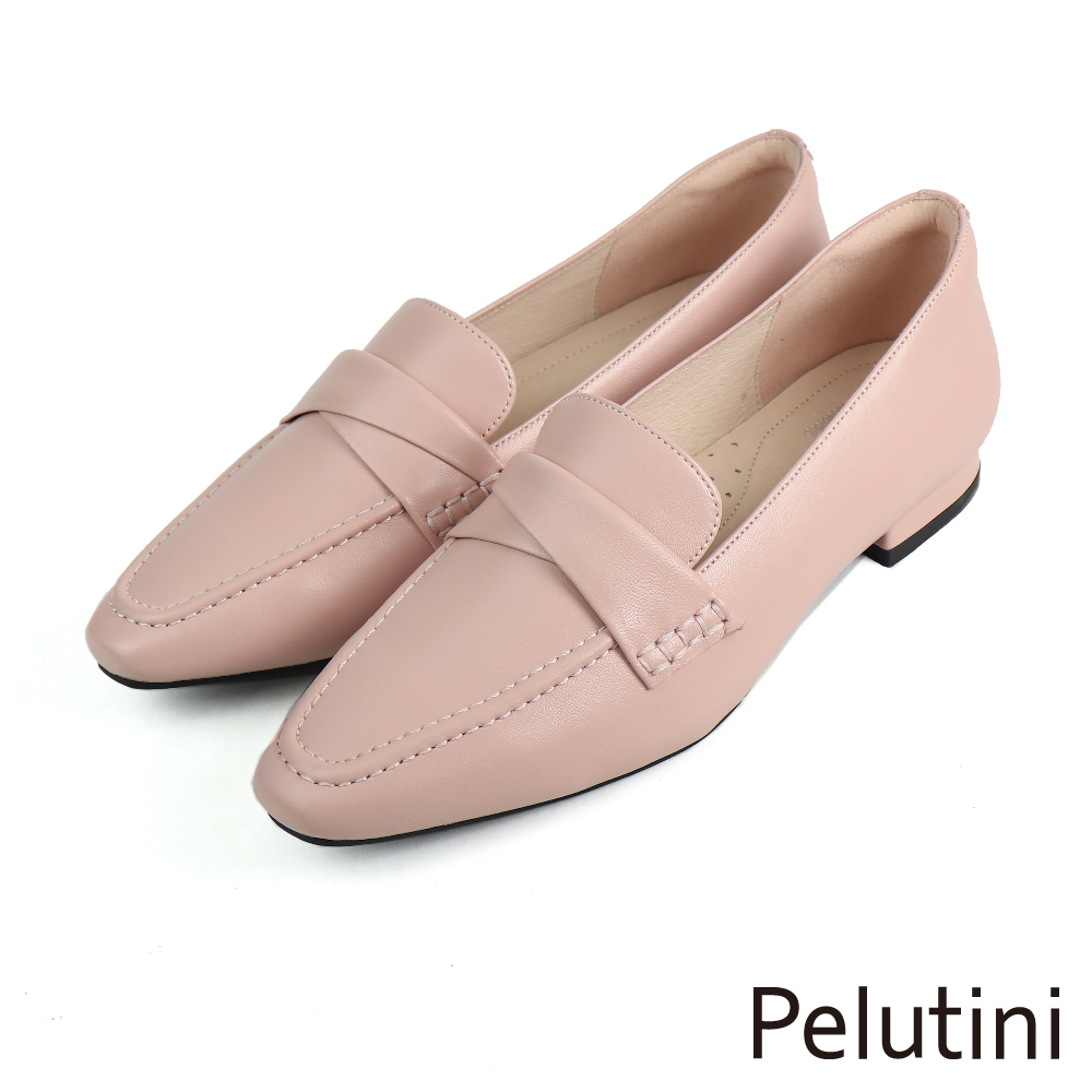 Pelutini 典雅寬帶交叉造型尖頭低跟鞋 粉紅色(331